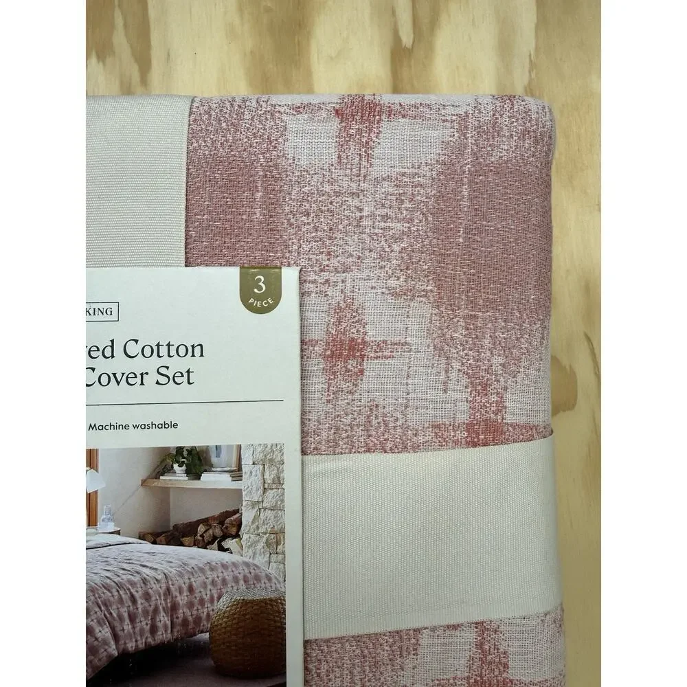 Threshold King Yarn Dyed Cotton Duvet Cover Set Pink Geometric Boho Cottagecore